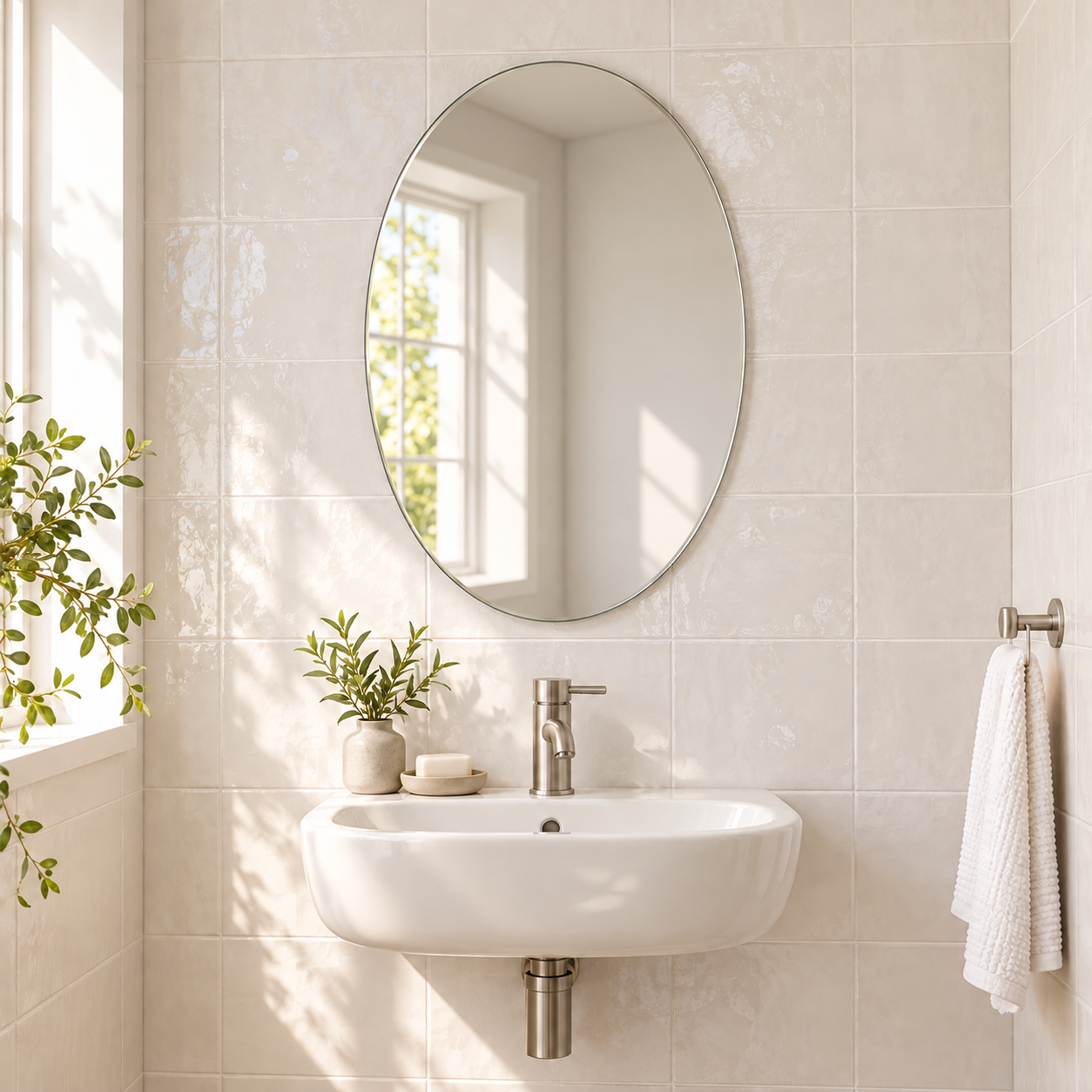 Kunhar Frameless Oval Wall Mirror 12 x 16 Inch Modern Home Decor Bathroom Bedroom Living Room Accent - Image 3