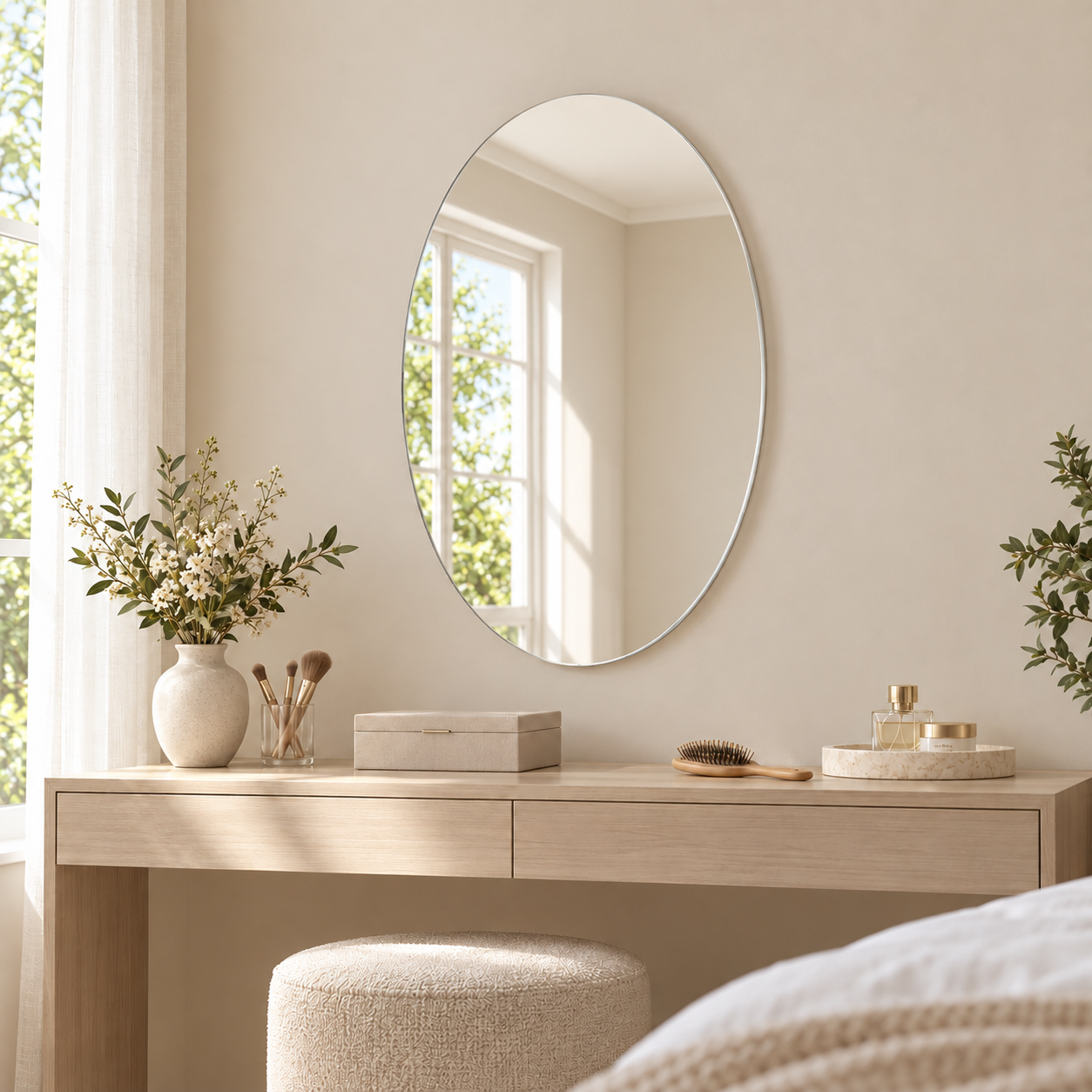 Kunhar Frameless Oval Wall Mirror 12 x 16 Inch Modern Home Decor Bathroom Bedroom Living Room Accent - Image 4