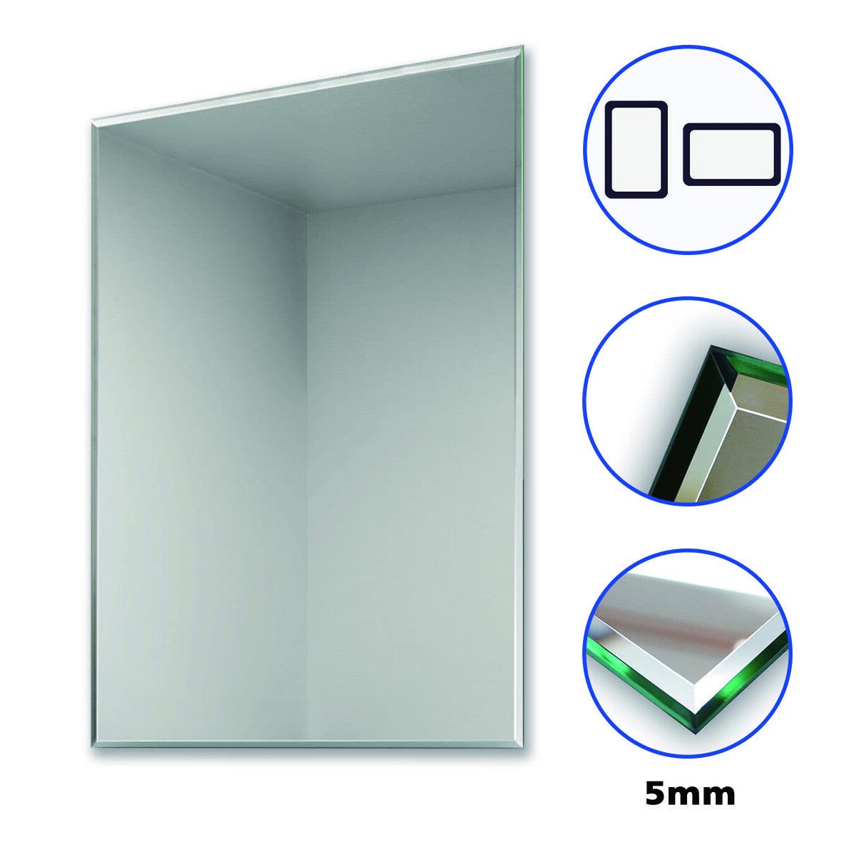 Kunhar Frameless Rectangular Wall Mirror, 12 X 18 Inch, 1 Piece - Image 3