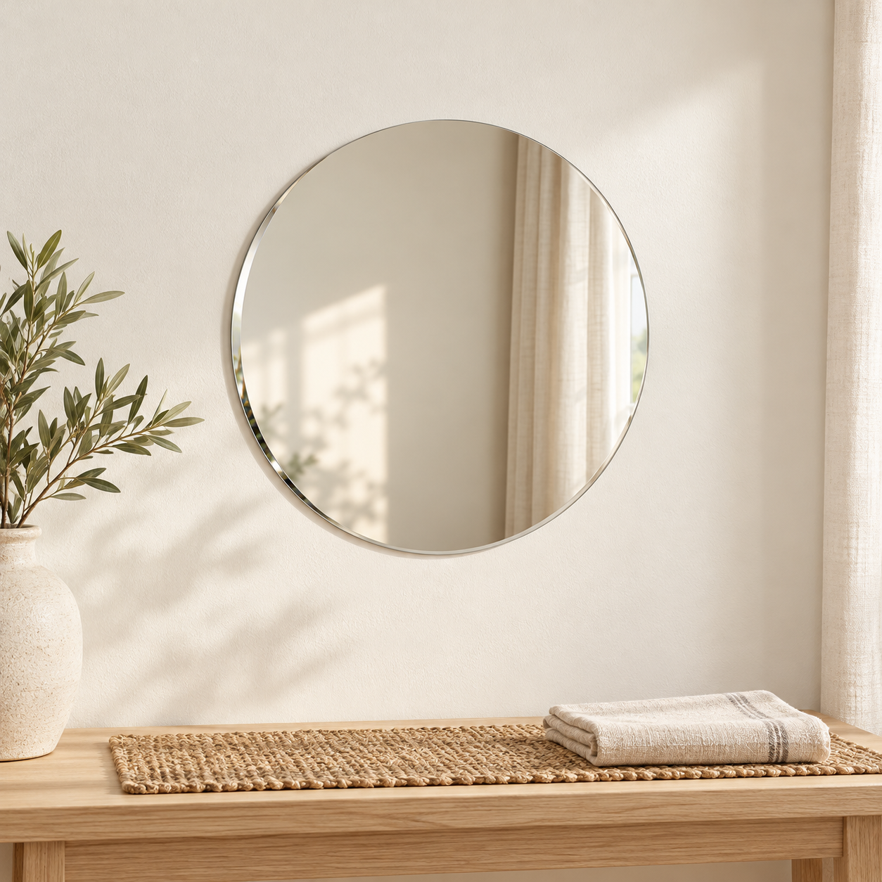 KunhaR Round Frameless Wall Mirror, 12 x 12 Inch, 3 mm Glass | Decorative Mirror for Bathroom, Bedroom & Entryway, 1 Piece