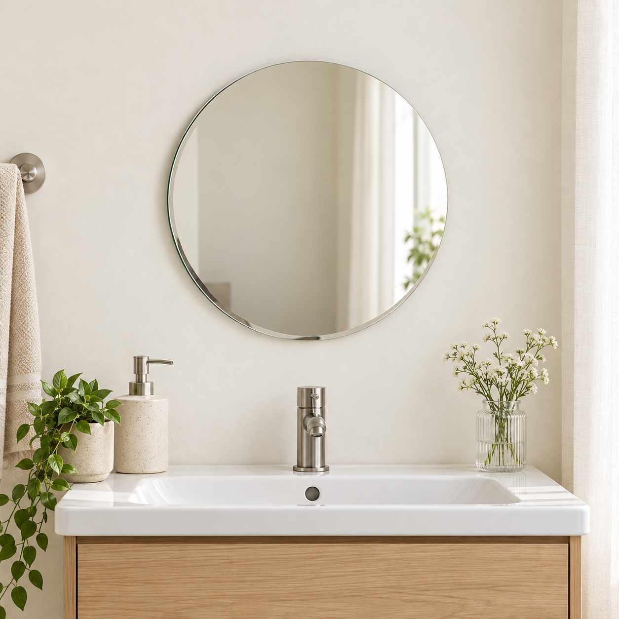 KunhaR Round Frameless Wall Mirror, 12 x 12 Inch, 3 mm Glass | Decorative Mirror for Bathroom, Bedroom & Entryway, 1 Piece - Image 3