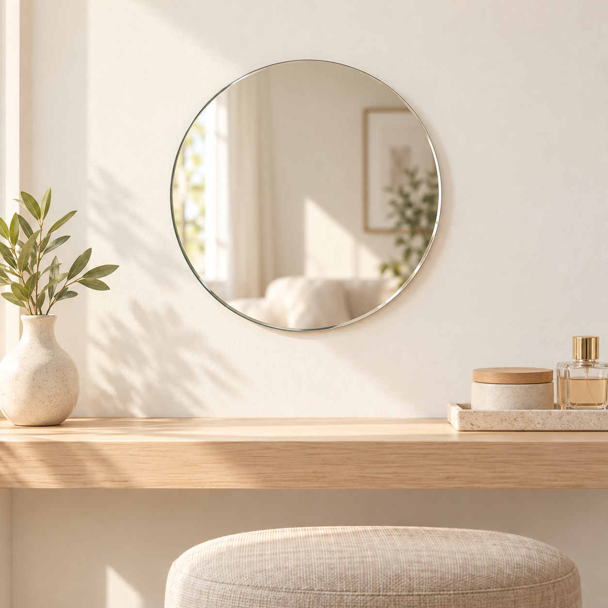 KunhaR Round Frameless Wall Mirror, 12 x 12 Inch, 3 mm Glass | Decorative Mirror for Bathroom, Bedroom & Entryway, 1 Piece - Image 4