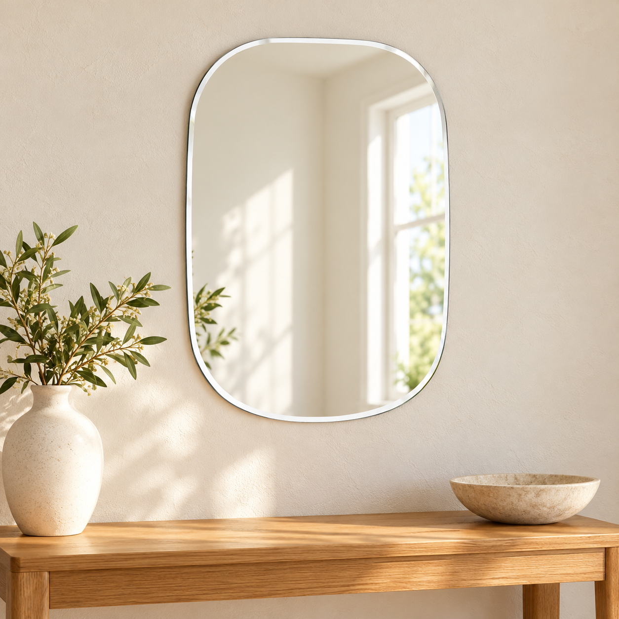 Kunhar Frameless Wall Mirror 12x16, Unframed Transparent Mirror, Corner Cut Wall Mirror, Rectangular Mirror, Modern Frameless Mirror, Bathroom Mirror, Home Decor Mirror 12x16 Inch
