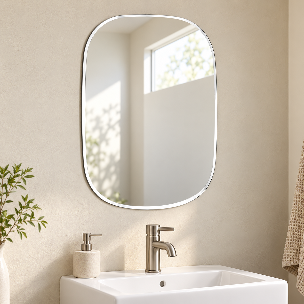 Kunhar Frameless Wall Mirror 12x16, Unframed Transparent Mirror, Corner Cut Wall Mirror, Rectangular Mirror, Modern Frameless Mirror, Bathroom Mirror, Home Decor Mirror 12x16 Inch - Image 3