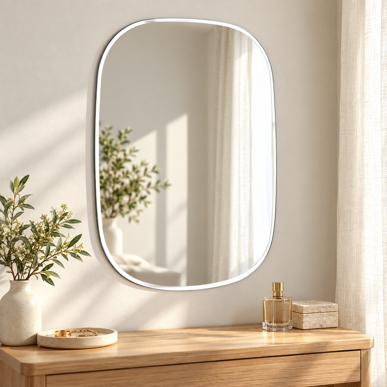 Kunhar Frameless Wall Mirror 12x16, Unframed Transparent Mirror, Corner Cut Wall Mirror, Rectangular Mirror, Modern Frameless Mirror, Bathroom Mirror, Home Decor Mirror 12x16 Inch - Image 4
