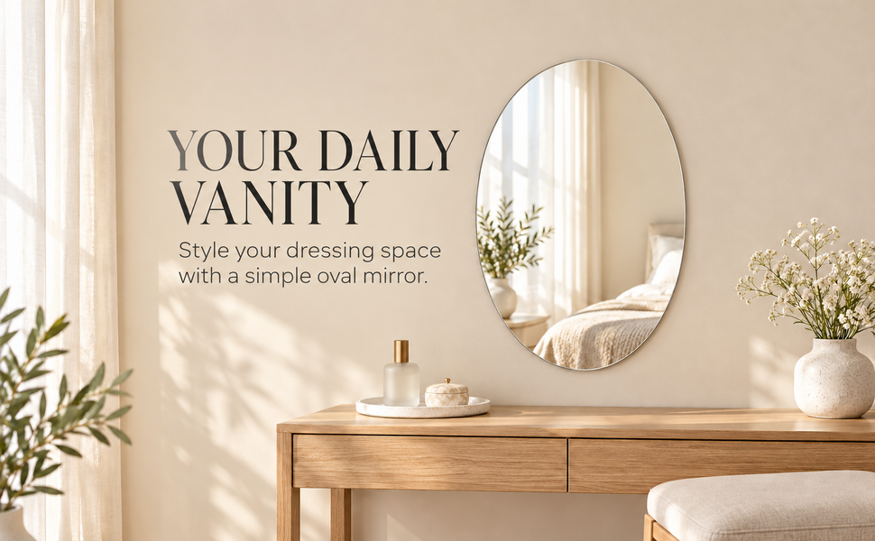 Kunhar Frameless Oval Wall Mirror, 12 X 18 Inch, 1 Piece – visual story 3