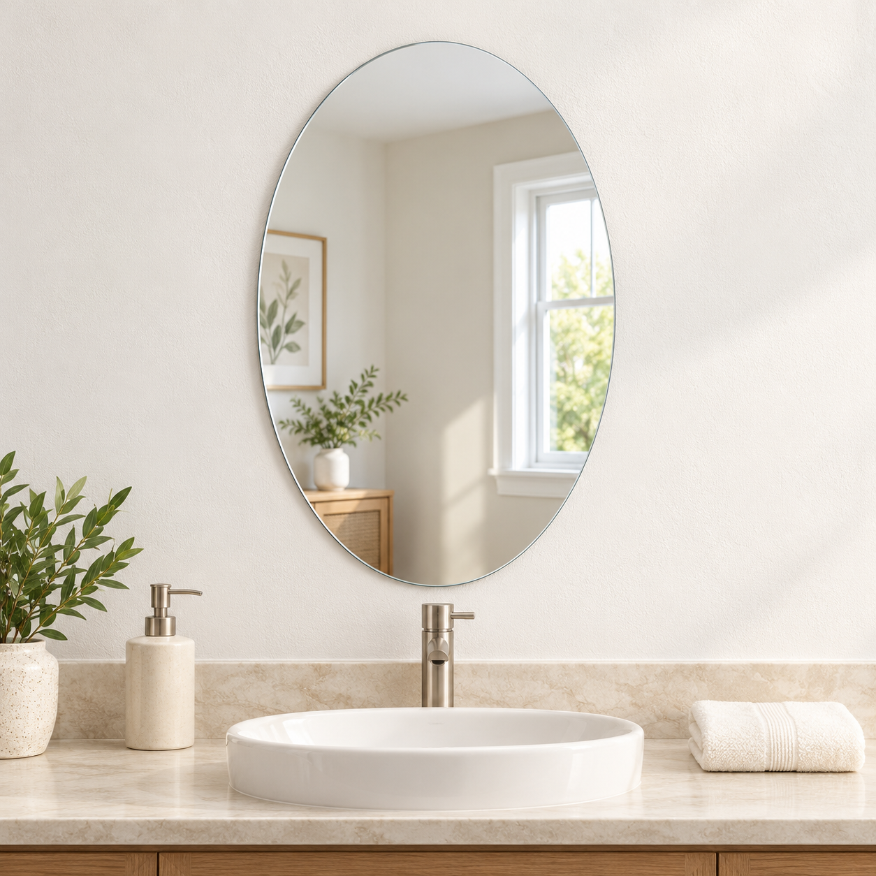 Kunhar Frameless Oval Wall Mirror, 12 X 18 Inch, 1 Piece - Image 2