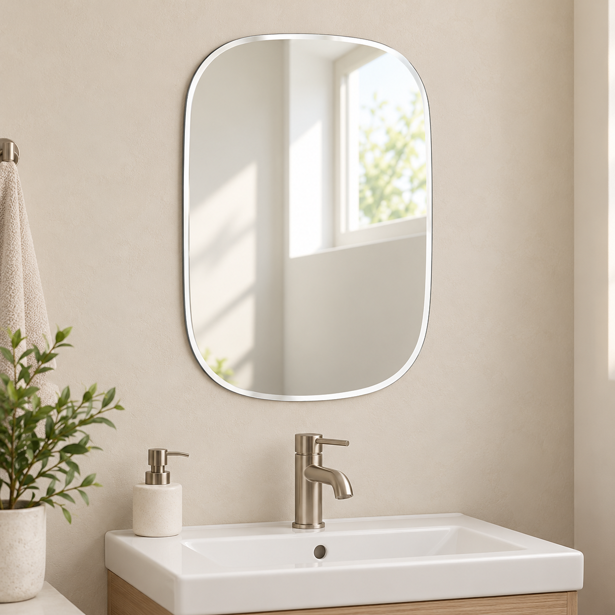 Kunhar Frameless Wall Mirror, 12 X 18 Inch, 1 Piece, Corner Cut - Image 3